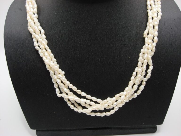 Elegant 5-strand freshwater pearl necklace with 14k gold clasp