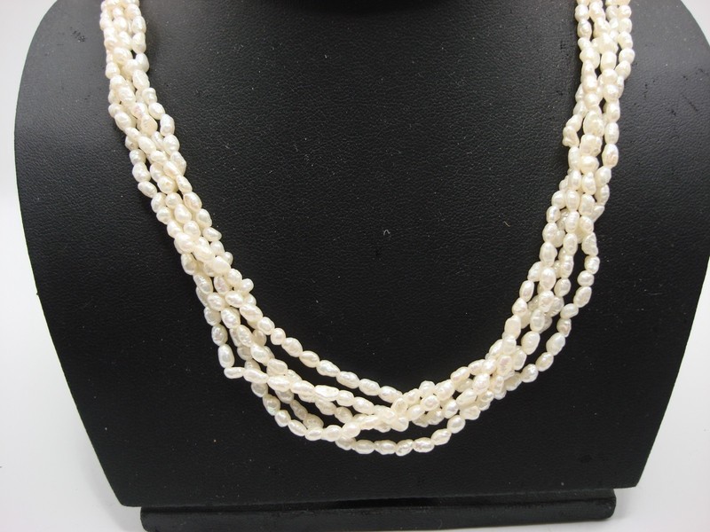 Elegant 5-strand freshwater pearl necklace with 14k gold clasp