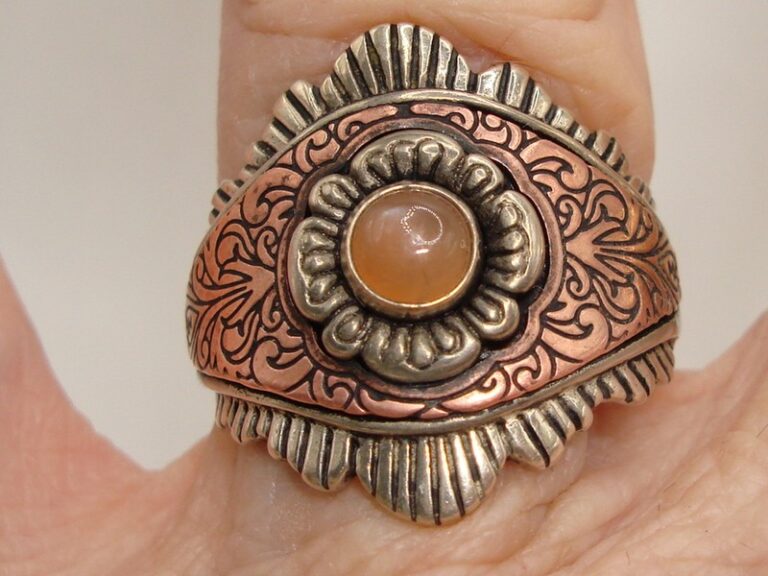 Vintage Carolyn Pollack Moonstone & Copper Ring, Sterling Silver, Size 8