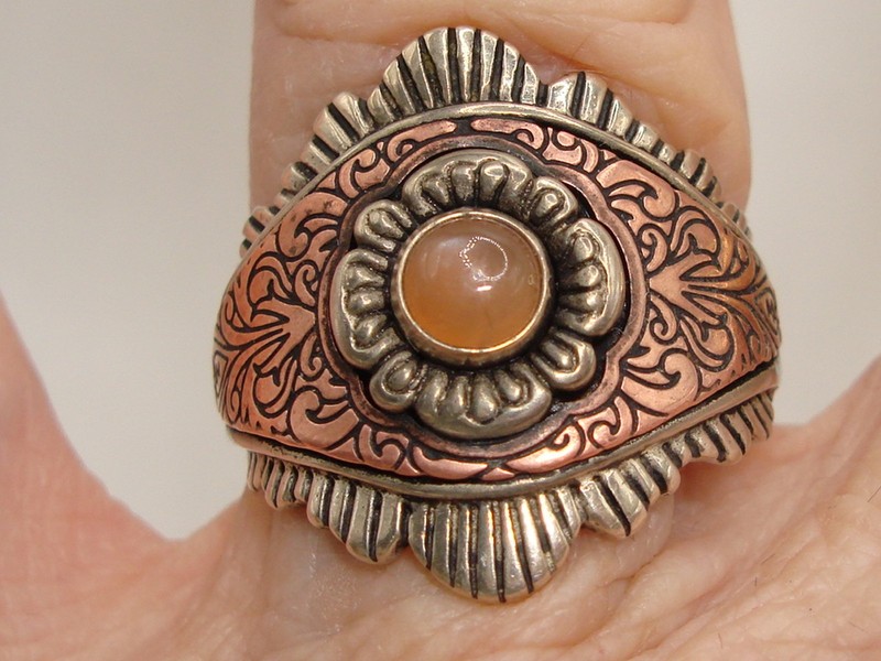 Vintage Carolyn Pollack Moonstone & Copper Ring, Sterling Silver, Size 8