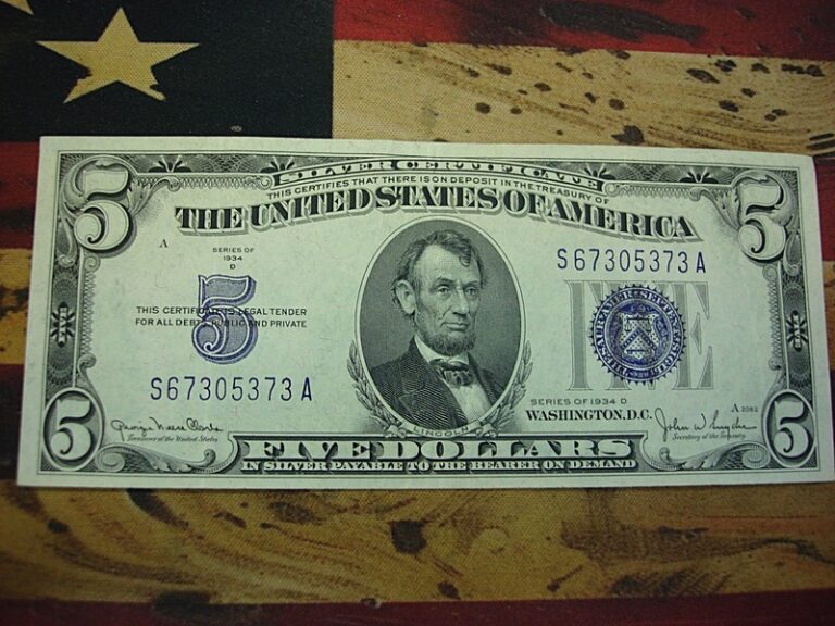 1934 D $5 Silver Certificate, high-end circulated