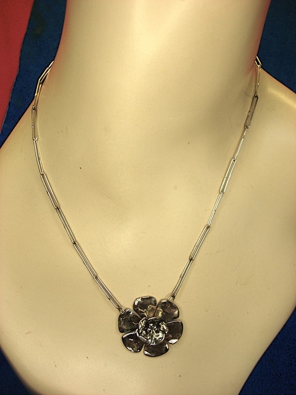 Sherry Tinsman Sterling Silver Double Dogwood Necklace with Paperclip Links