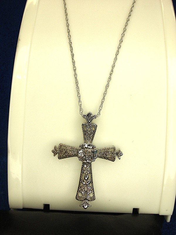Sterling silver cross pendant with diamond accent, TK brand