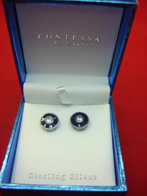 Sterling silver stud earrings with tanzanite and simulated diamonds