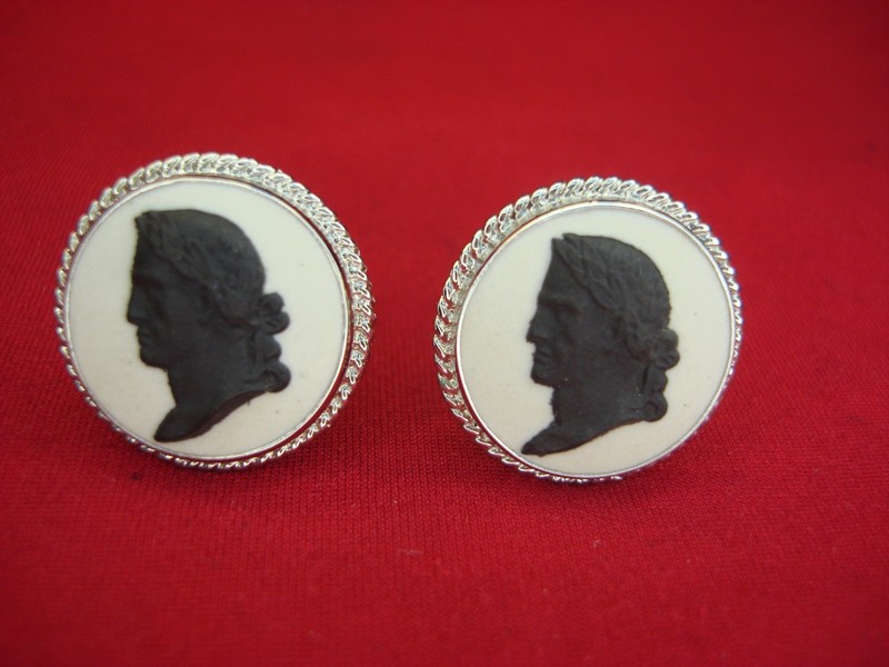 Vintage Wedgewood Jasperware Cufflinks, silver-tone, unused, marked C72