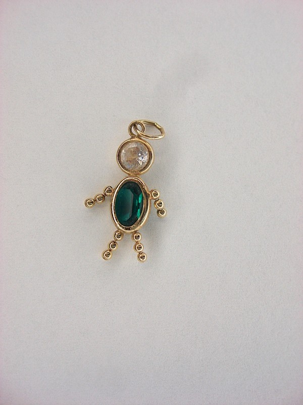 14K Yellow Gold May Birthstone Charm with Moving Arms and Legs