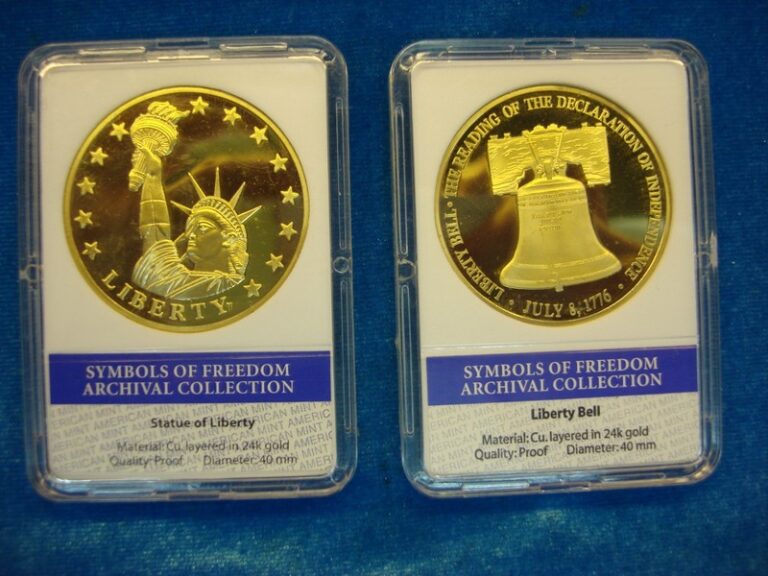 Statue of Liberty and Liberty Bell 24K Gold Plated Medal Set