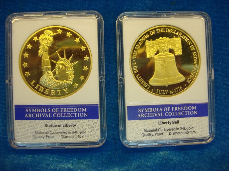 Statue of Liberty and Liberty Bell 24K Gold Plated Medal Set