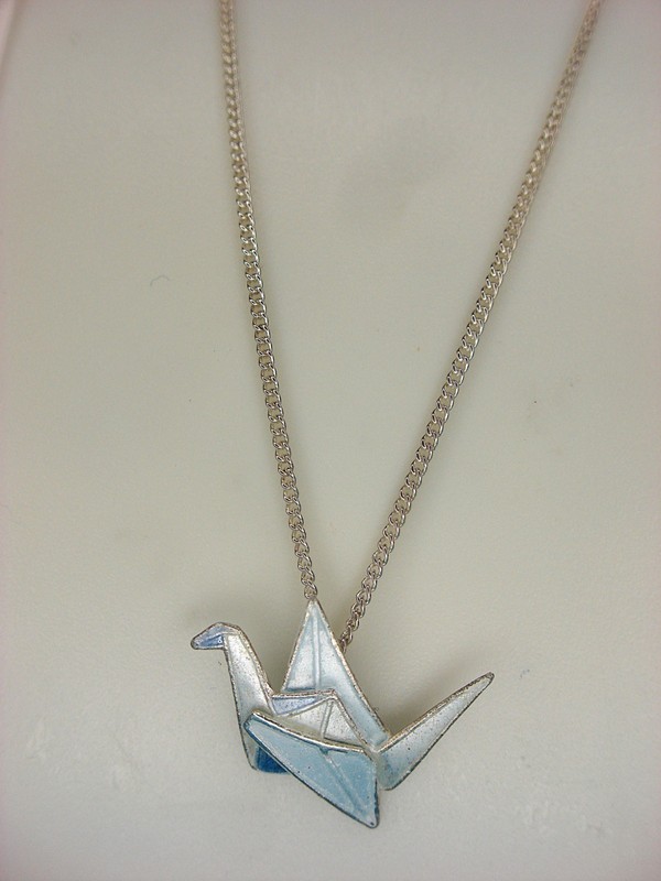 Sterling silver 3D origami crane pendant necklace with 16-20 inch chain
