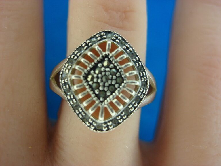 Sterling silver ring with marcasites and simulated diamonds, size 7