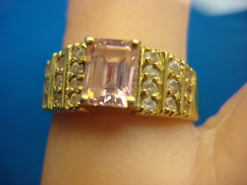 Pink Stone and Diamond Accent Sterling Silver Ring (Size 9, Gold Vermeil)