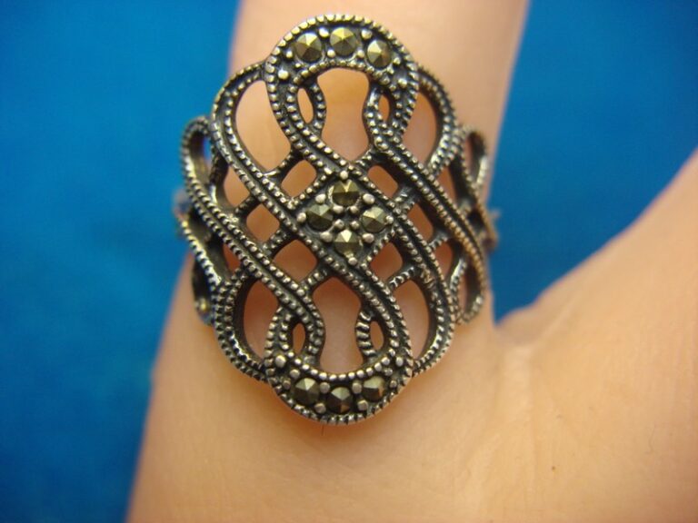 Vintage Sterling Silver Filigree Marcasite Ring, Size 8 1/4