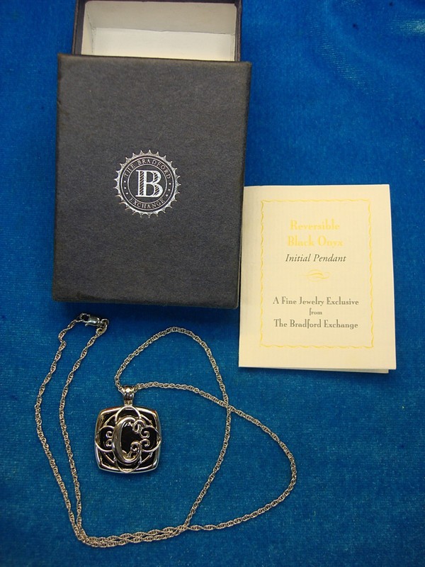 Sterling silver and onyx initial 'C' pendant by Bradford Exchange