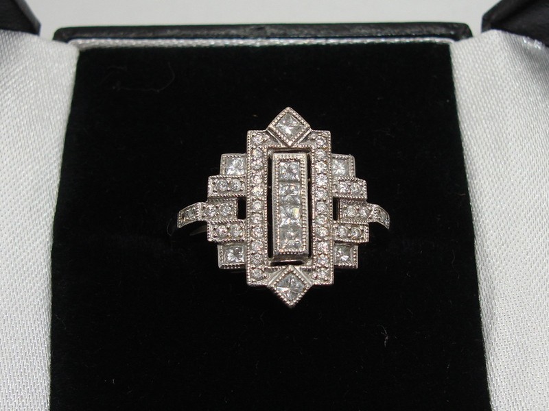 Estate Art Deco 18K White Gold Diamond Ring (1ctw) by BW, Size 8.5
