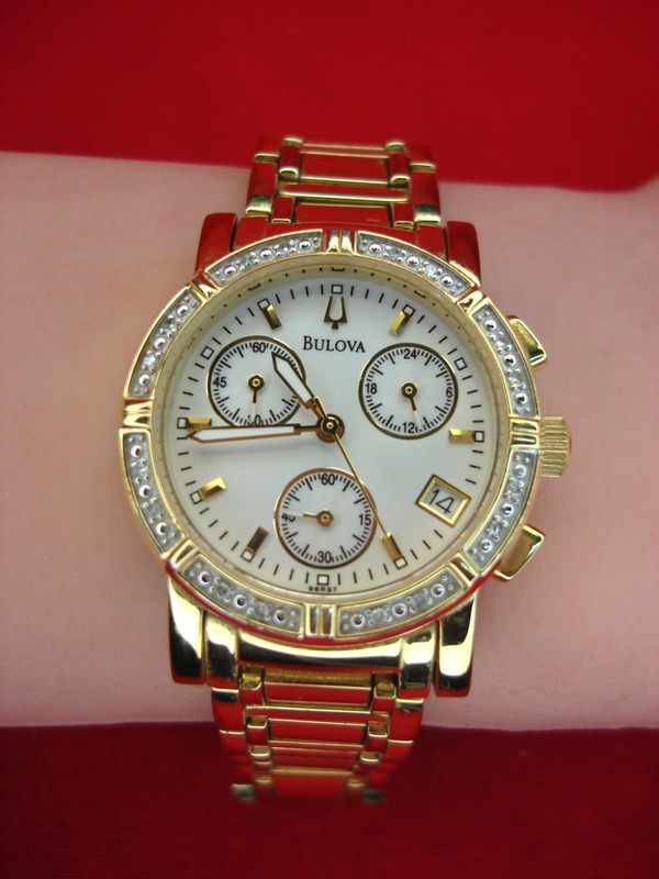 Bulova 98R97 Ladies Diamond Chronometer Watch - Gold Tone