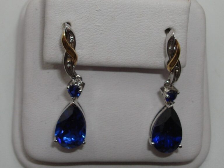 Sterling silver and 14k gold dangle earrings with lab-created sapphires