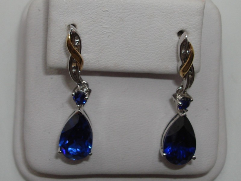 Sterling silver and 14k gold dangle earrings with lab-created sapphires