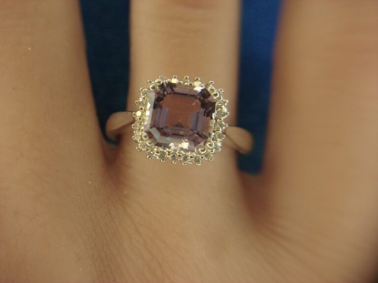 Sterling silver amethyst and simulated diamond ring, size 7