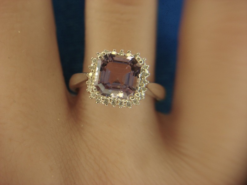 Sterling silver amethyst and simulated diamond ring, size 7