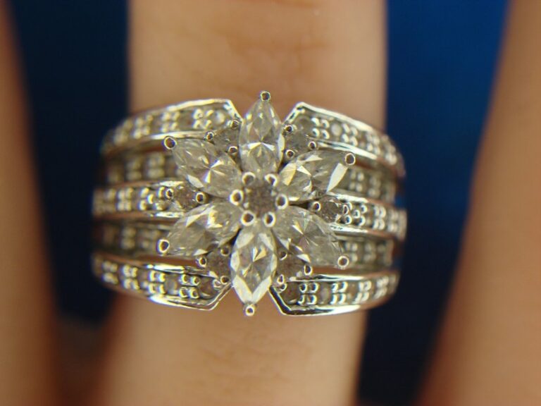 Sterling silver ring with round and marquise cut CZ stones, size 6
