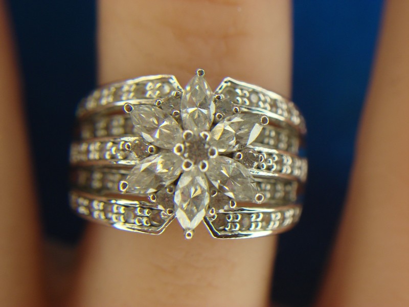 Sterling silver ring with round and marquise cut CZ stones, size 6