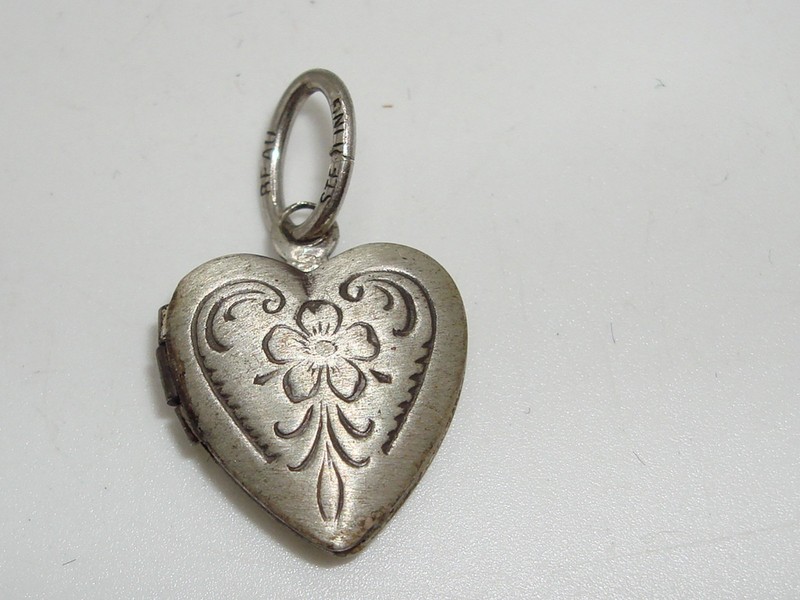 Vintage Beau Sterling Silver Heart Locket Charm with Floral Engraving