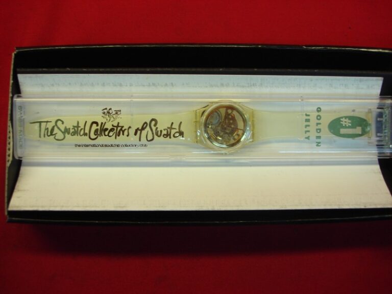 Vintage SWATCH Golden Jelly Watch - see-through movement, 1990s, new in box
