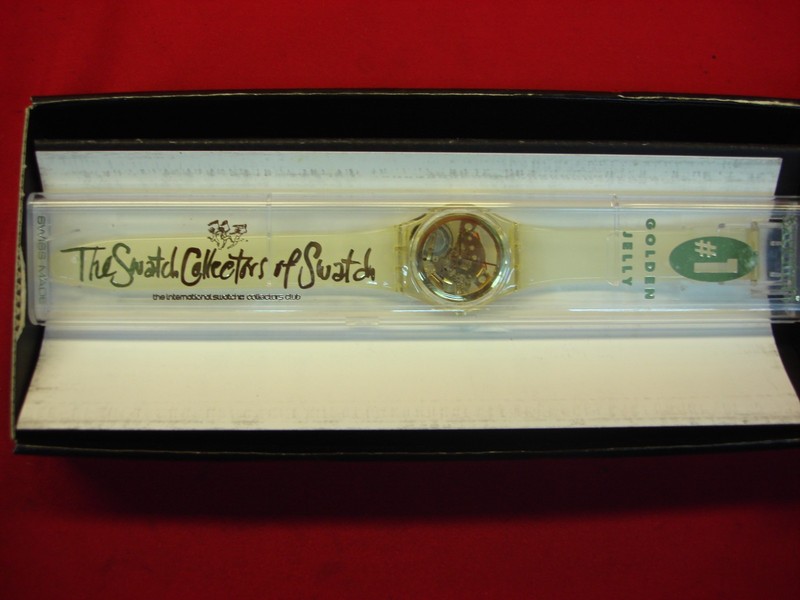 Vintage SWATCH Golden Jelly Watch - see-through movement, 1990s, new in box