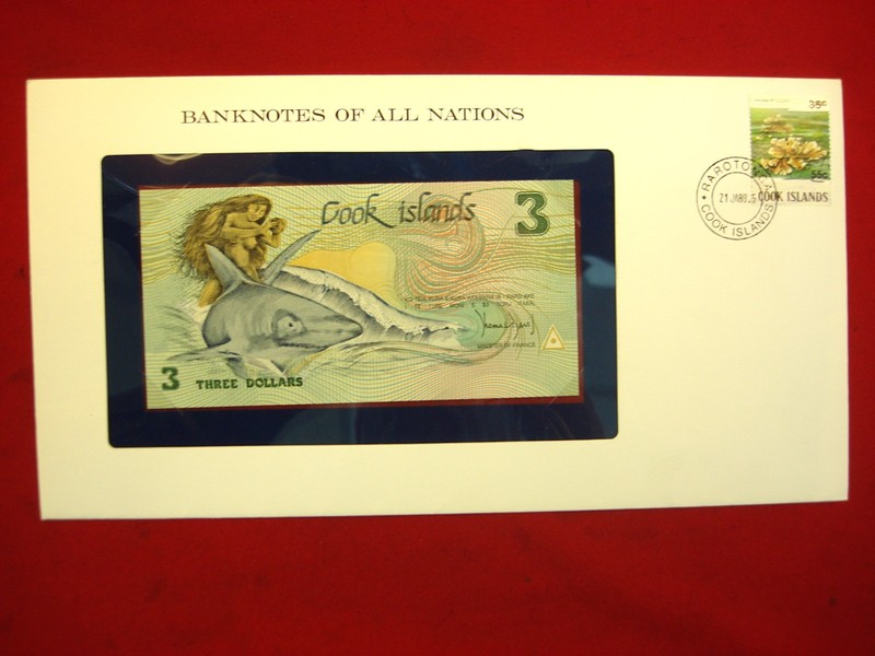 1987 Cook Islands 3 Dollar Note featuring Ina and the Shark