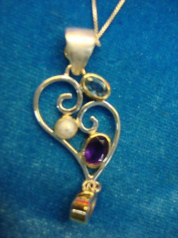 Sterling silver Bella Jule pendant necklace with peridot, amethyst, topaz, and pearl