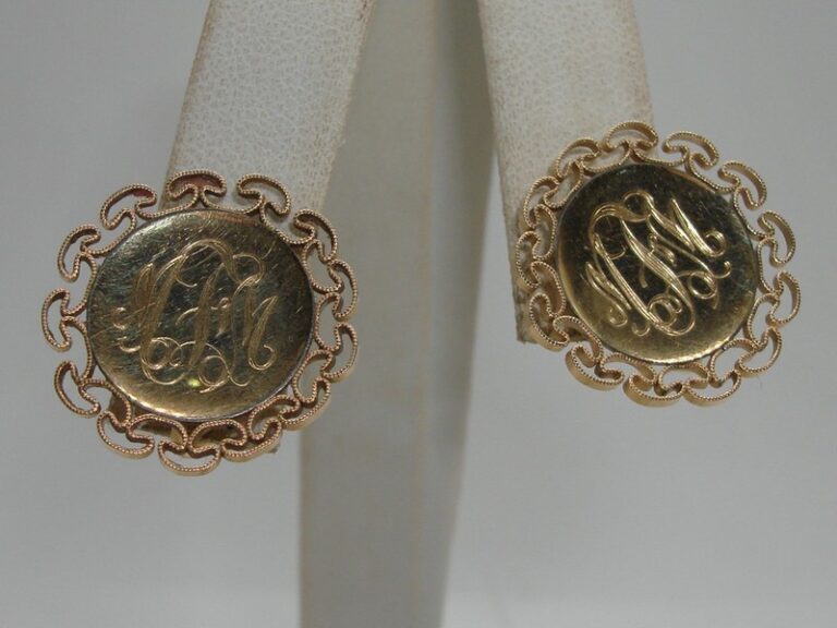Vintage Krements gold-filled filigree earrings with 'MFM' initials
