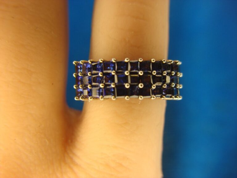 Sterling silver ring with blue sapphires, size 4