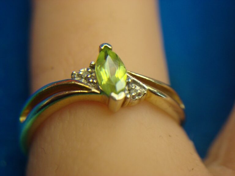 Sterling silver ring with marquise-cut peridot in gold vermeil, size 8