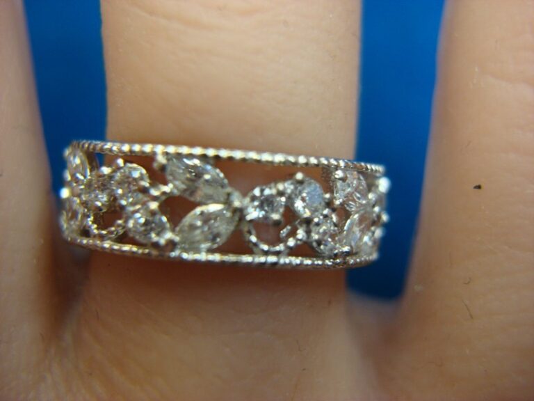 Sterling Silver Filigree Band Ring with Marquise CZs