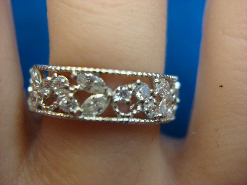 Sterling Silver Filigree Band Ring with Marquise CZs
