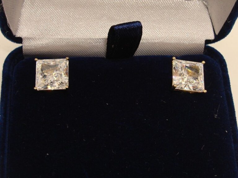 14K Gold Princess Cut Simulated Diamond Stud Earrings