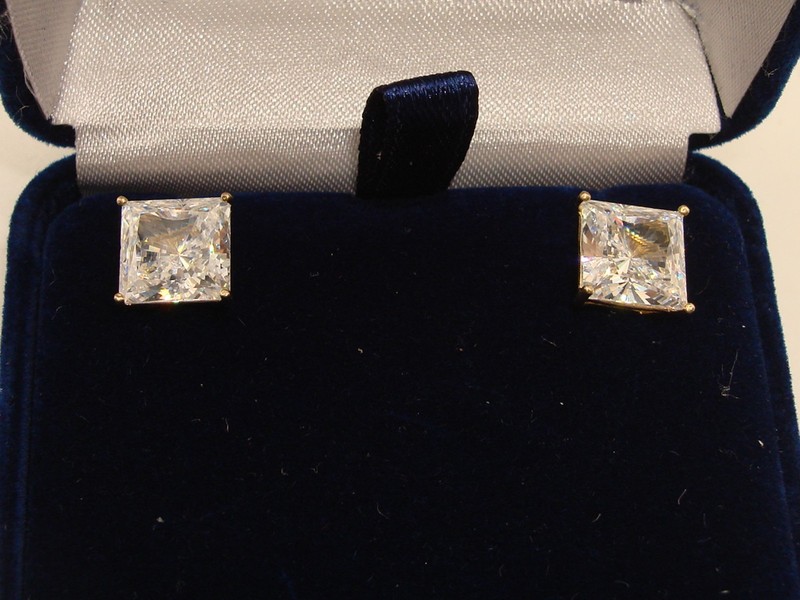 14K Gold Princess Cut Simulated Diamond Stud Earrings