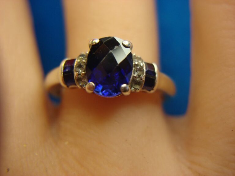 Sterling silver ring with blue and clear sapphires, size 6.5