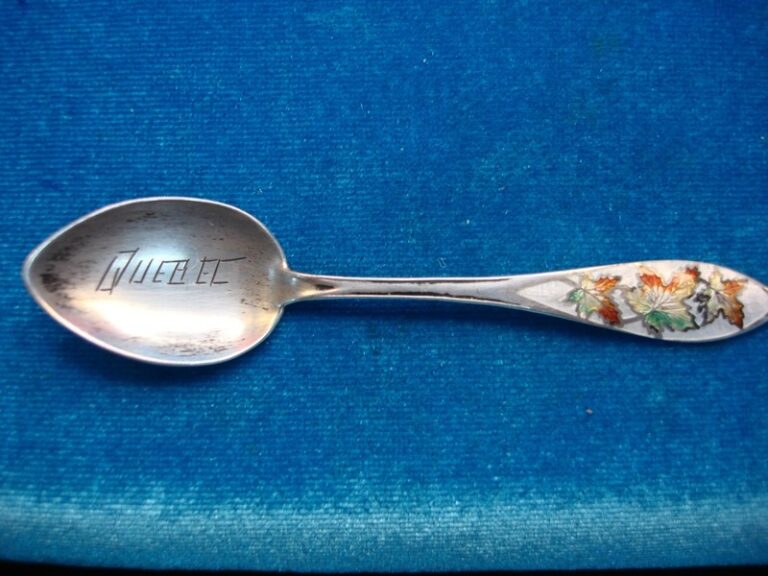 Vintage Sterling Silver Quebec Spoon with Enamel Maple Leaf