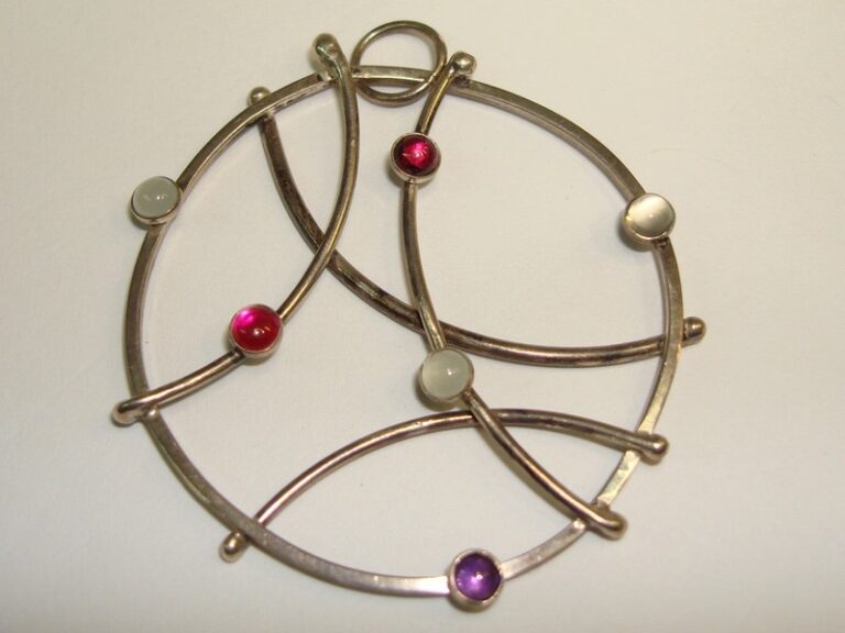 Vintage 1960s-70s Sterling Silver Abstract Geometric Gemstone Pendant