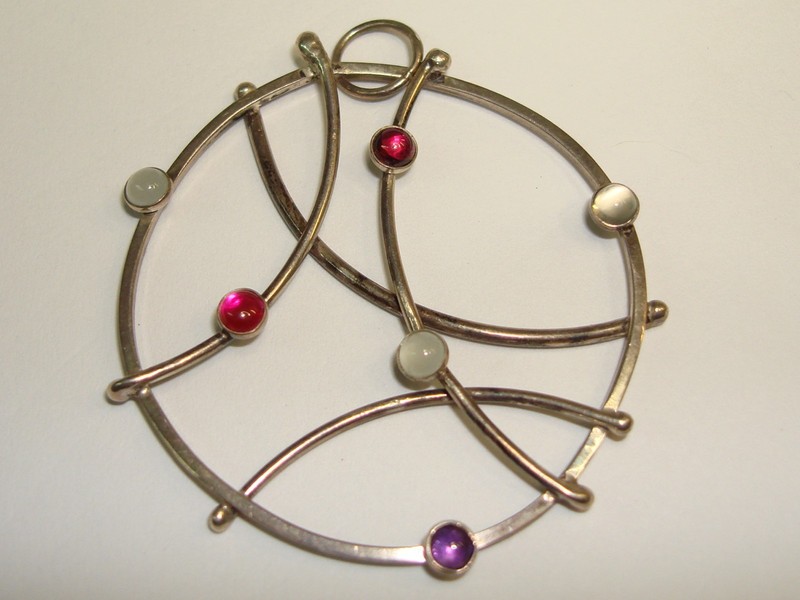 Vintage 1960s-70s Sterling Silver Abstract Geometric Gemstone Pendant