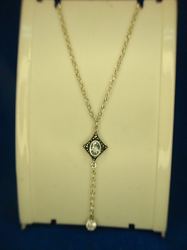 Sterling silver star pendant necklace with simulated diamond and marcasites