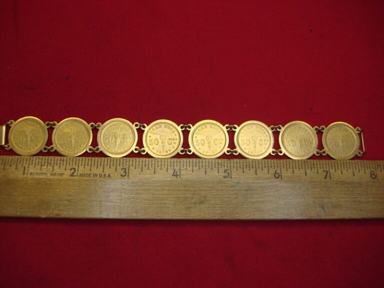 Vintage 1925 Belgian 50 Centimes Coin Bracelet - Gold Wash