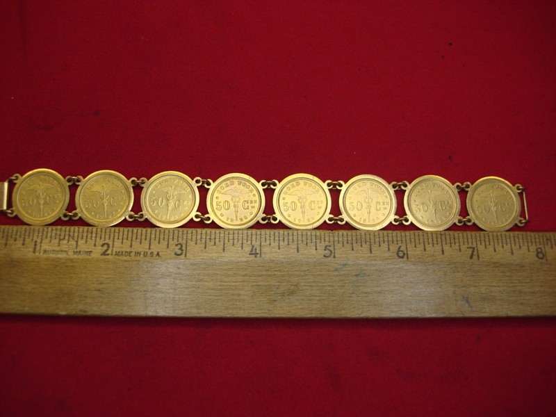 Vintage 1925 Belgian 50 Centimes Coin Bracelet - Gold Wash