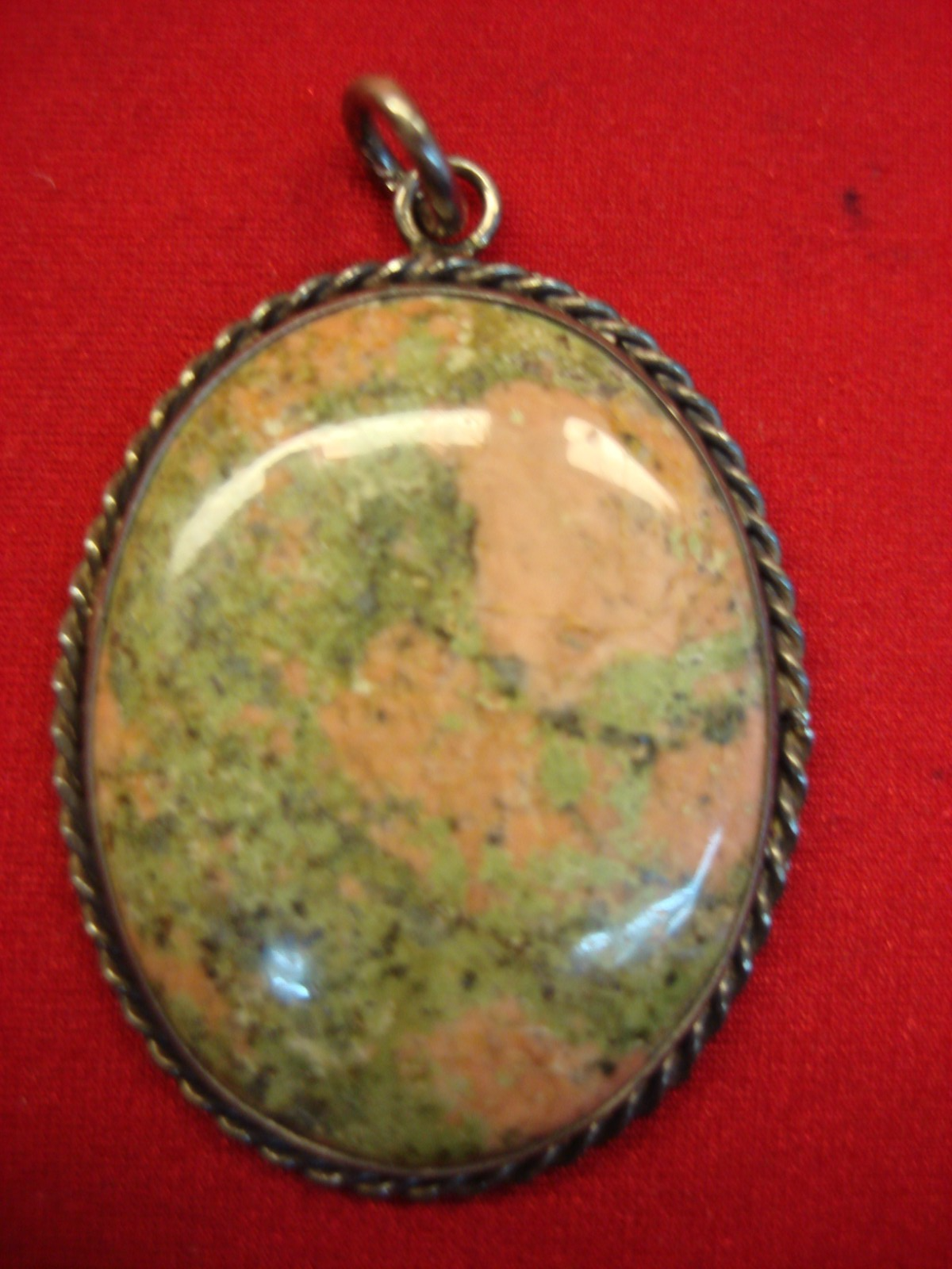 Sterling silver unakite jasper pendant, pre-owned, excellent condition